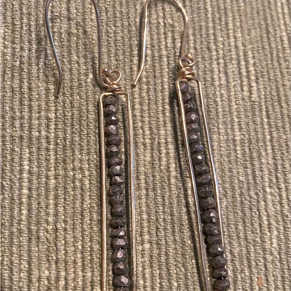 Roost Hematite and brass drop earrings
